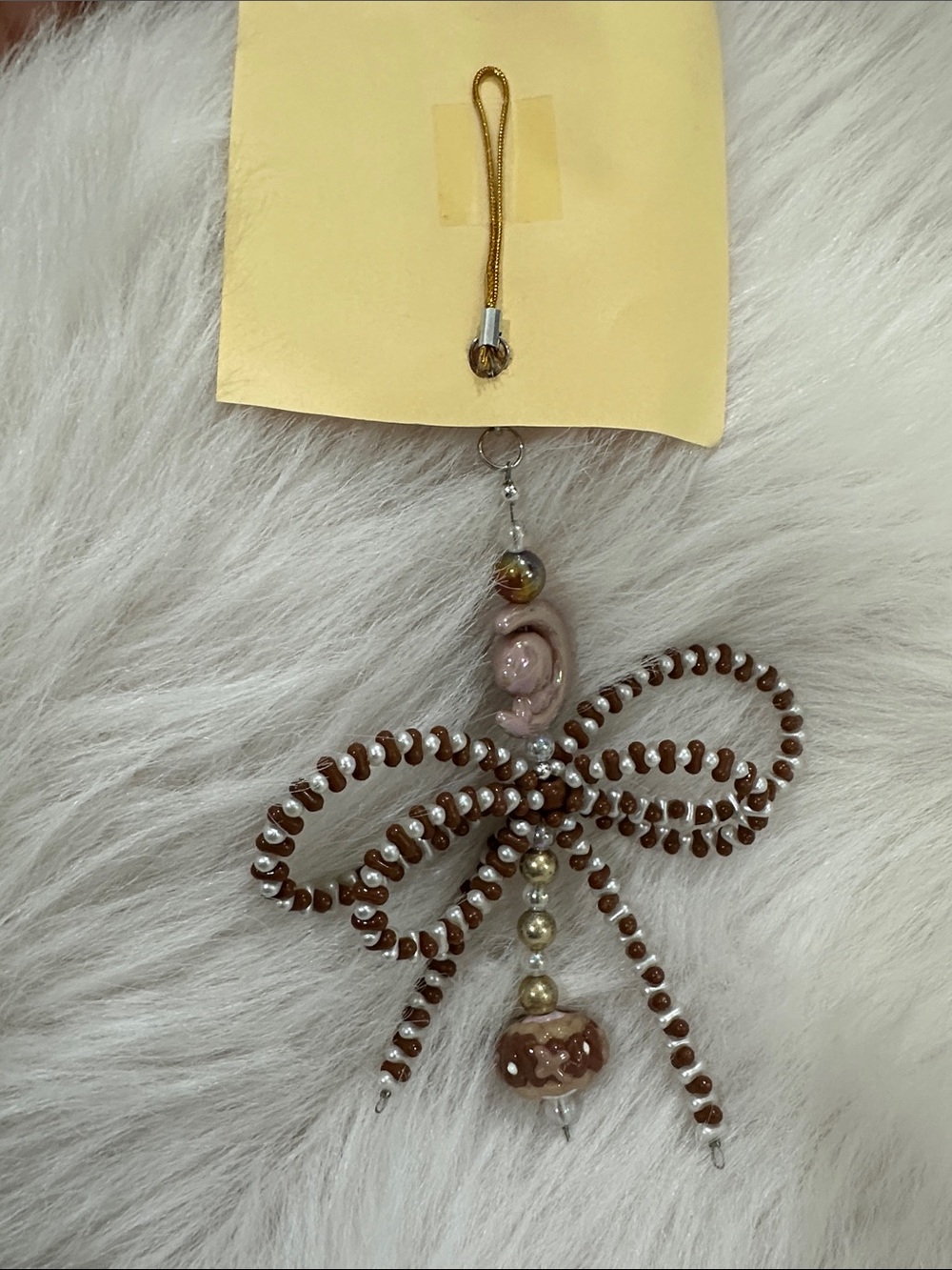 Handcrafted Brown Beaded Moon & Bow phone charms